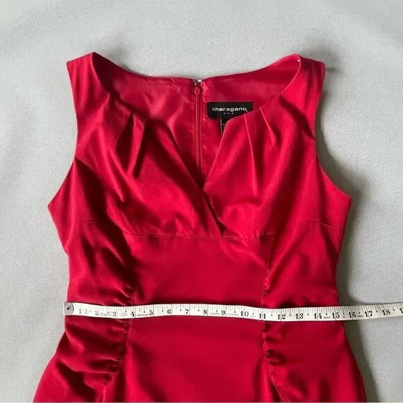 Sharagano Vintage RED Sleeveless Sexy Ruched Dress Women’s Size 10 - Picture 6 of 12